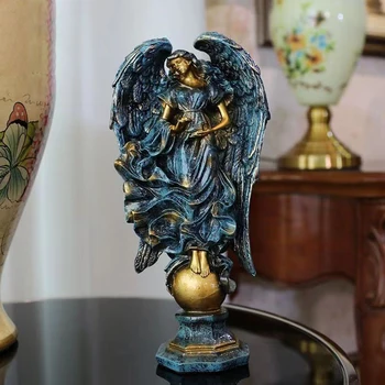 Escultura estatueta resina anjo da guarda feminino