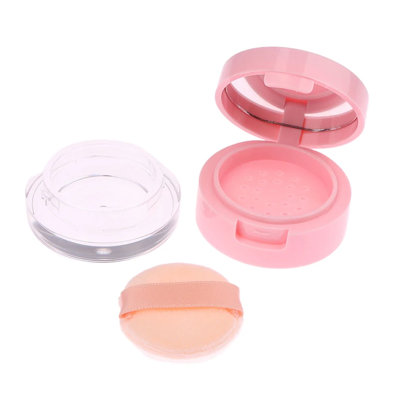 

1PC Portable Plastic Powder Box Empty Loose Powder Container With Sieve Mirror Cosmetic Sifter Loose Jar Travel Makeup Container