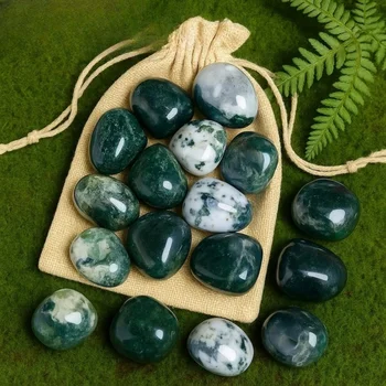 Natural Moss Agate Tumbled Stone Agate Gemstone Tumbled Lucky Stone Heart Chakra Palm Stones Worry Stones Mineral Specimens 1