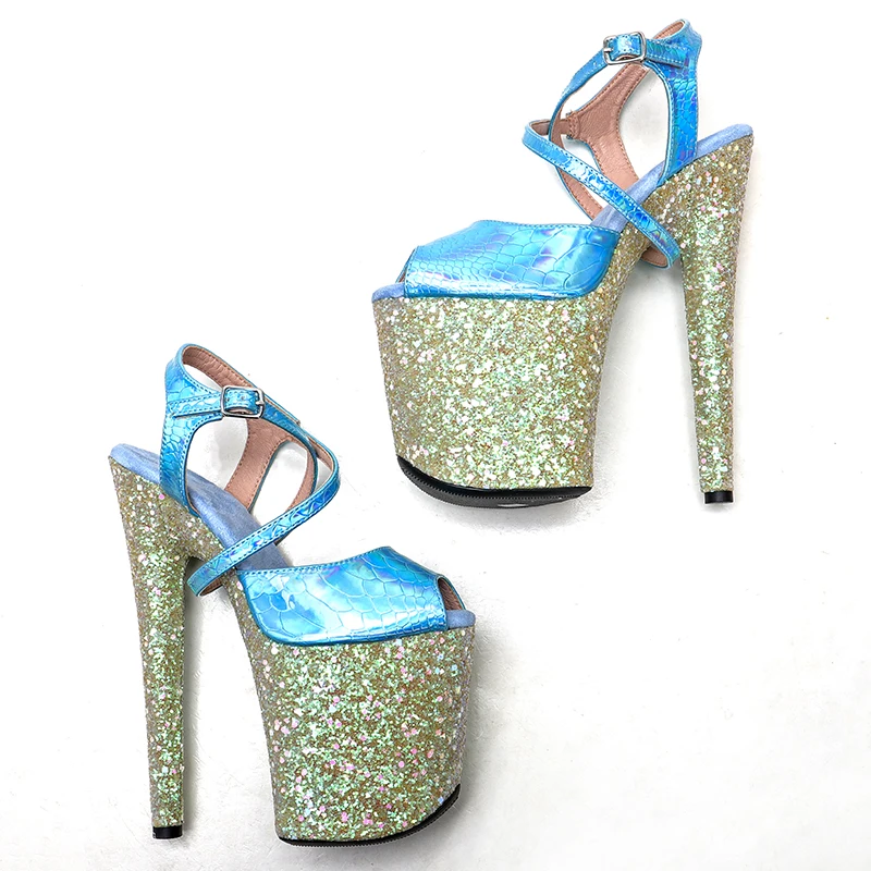 Leecabe 8Inch/20cm PU upper  glitter Platform party High Heels sandals Shoes Pole Dancing Shoes