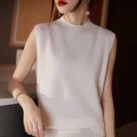 Women Sleeveless Tank High Quality Wool Knit Vest Tops All Seasons Half High Collar First-Line Ready-To-Wear Soft Solid Camisole - Image 3