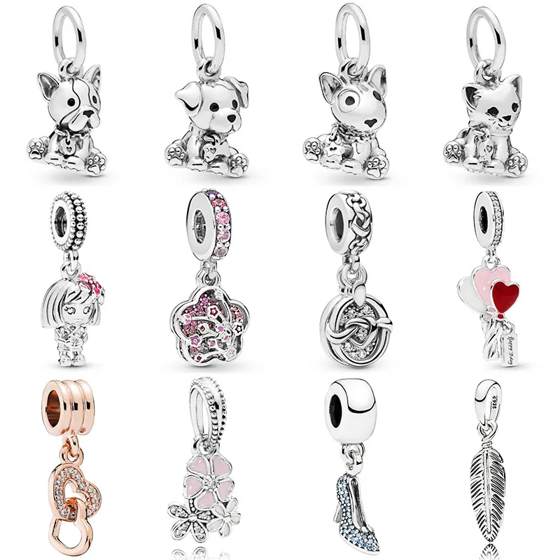 

Silver Color Beads Dog Flower Leaves Glaze Crystal Pendants Bead For Original Pandora Charm Bracelets & Bangles Jewelry