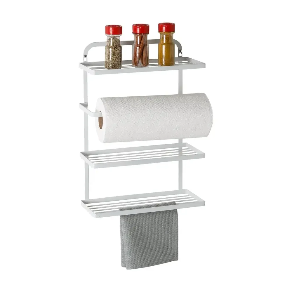 Over-the-Door 3-Tier Spice Rack with Paper Towel Holder Kitchen Organizer Storage and Organization Wall-Mounted or Cabinet Door