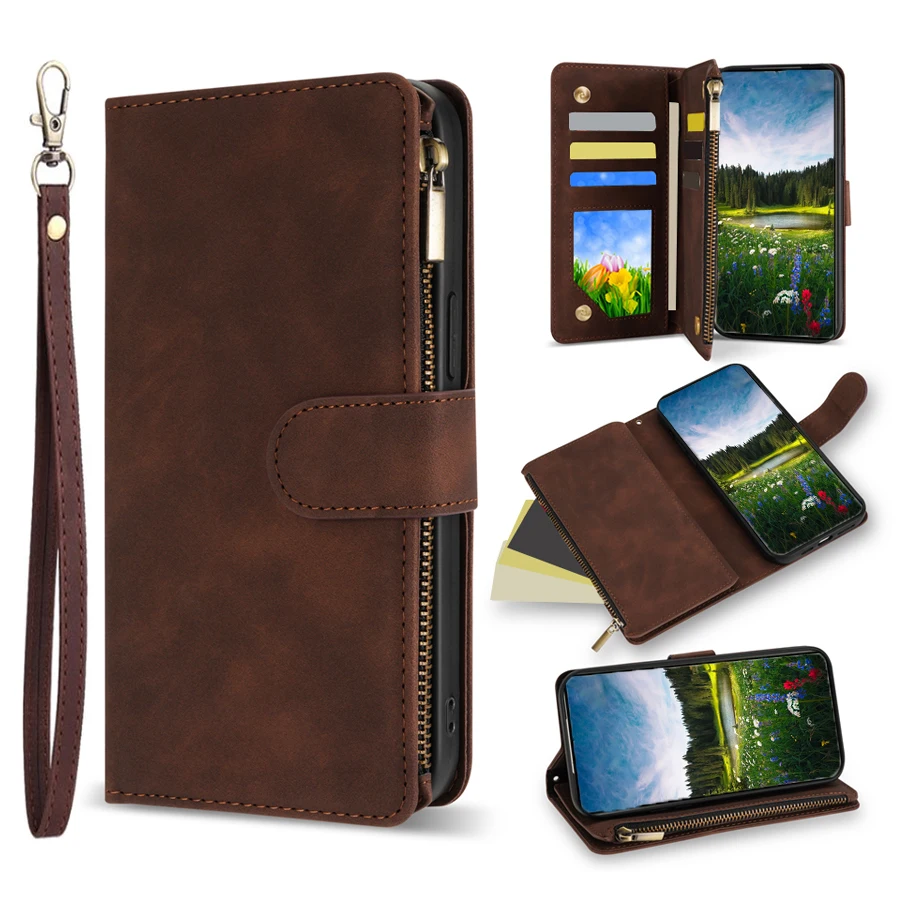 Luxurious Multi-Card Slot Zipper Magnetic Flip Leather Wallet Case