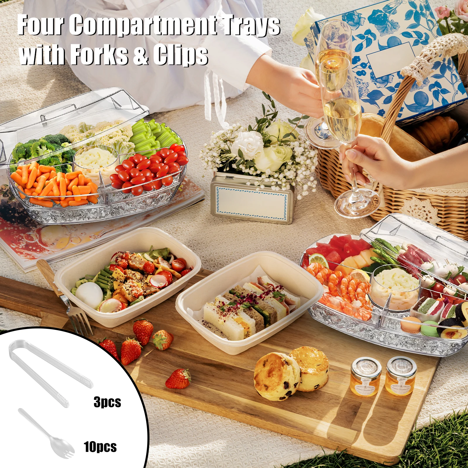 

Охлажденный контейнер для специй с 4 отсеками, прозрачный охлаждающий сервировочный контейнер с крышкой, многоразовый холодильник, портативный охлаждаемый контейнер