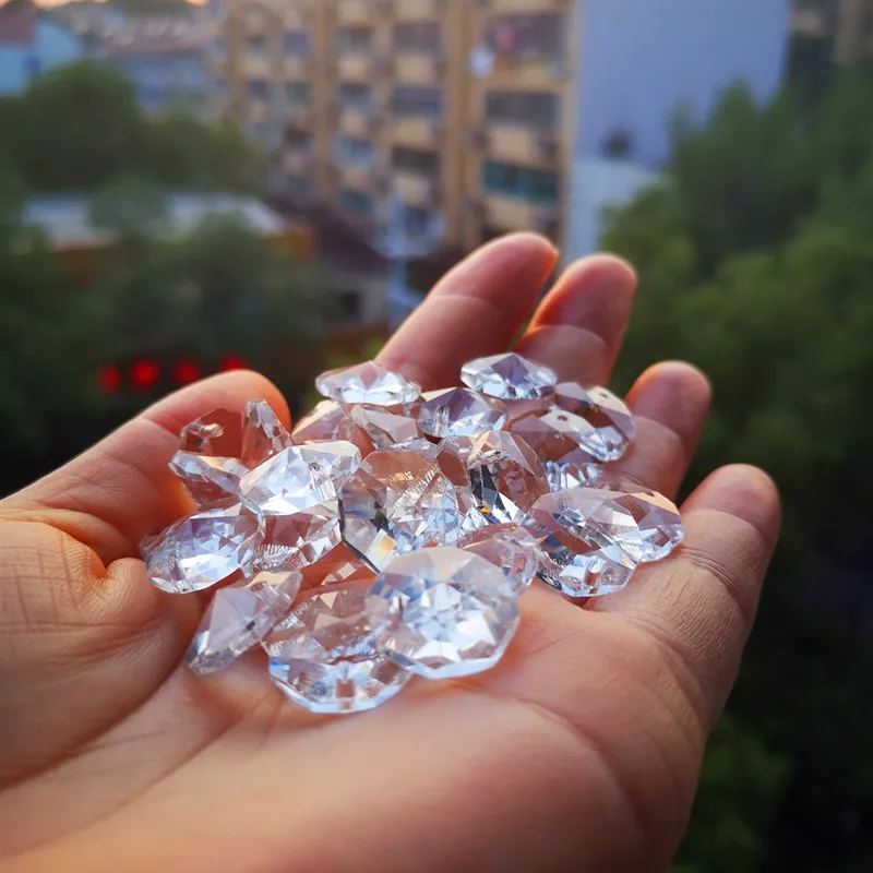 Top Quality 200pcs/lot 14mm Octagon Crystal Chandelier Beads in 1hole 14mm Crystal Octagon Beads for Jewelry Decor wedding Home