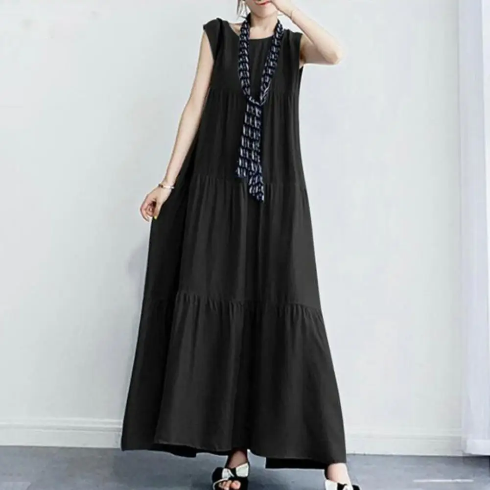 

Soft Lightweight Fabric Elegant Maxi Dress for Women A-line Silhouette Round Neck Design Breathable Fabric for Beach Vacation