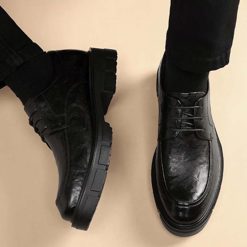 Men Dress Elevator Shoes Platform Breathable Lift Casual Business Luxury Genuine Leather Heightening Shoes 5/8/10CM Taller Male mens brogue shoes