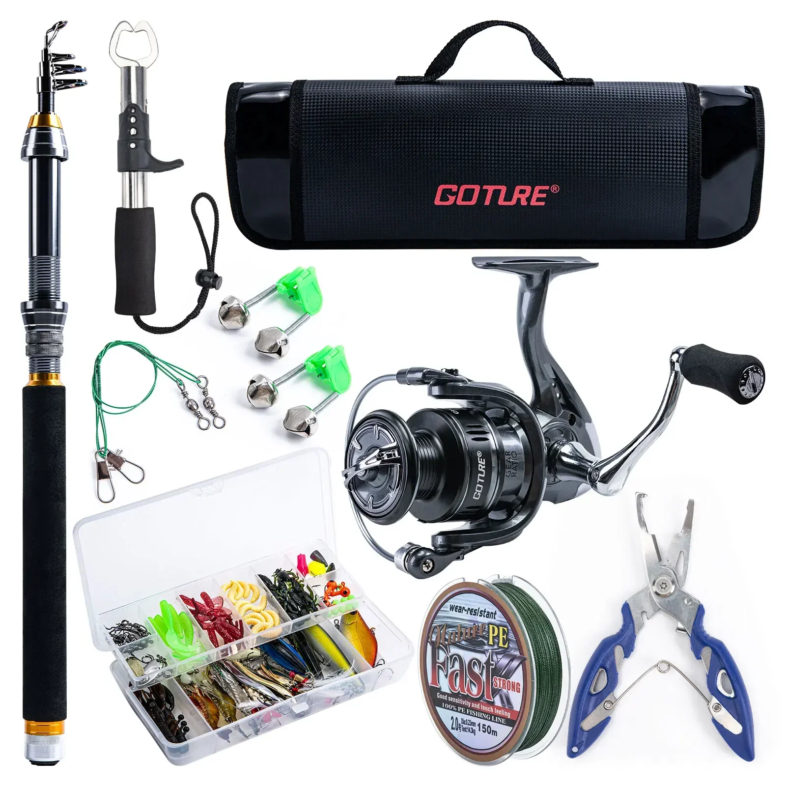 Description Picture 3 of itemGoture Sea Fishing Rod Full Combo 1.8-2.7m Telescopic Fishing Pole Spinning Reel Baits Lines Set Tackle with Travel Fishing Bag