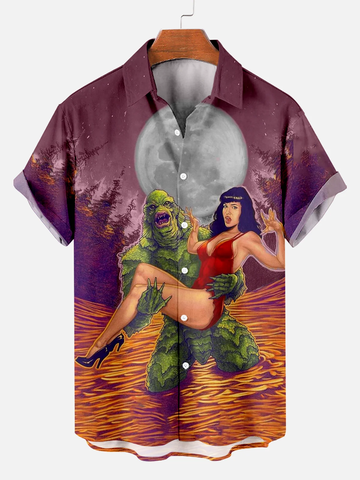 2024 Men's Retro Horror Movie Print Shirt 3D Print Turndown Collar Shirt casual  Short Sleeve Shirt Summer loose Shirts For Boys 3