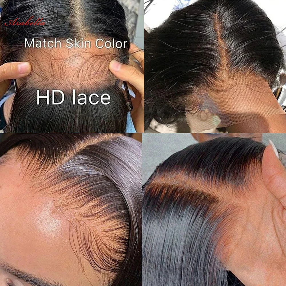 Lace Frontal Straight 100% Human Hair Arabella Lace Closure Pre Plucked Bleached Knots 13x6 Transparent Frontal 360