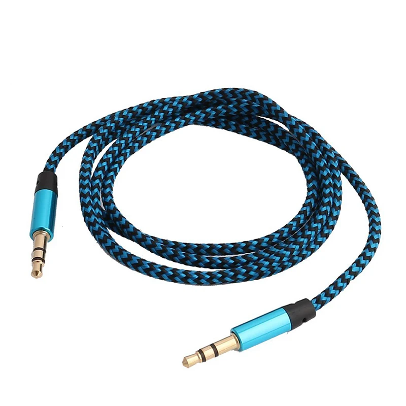 Câble audio mâle à mâle en nylon, jack de 3.5mm à 3.5mm, couleur or, pour voiture, longueur 1m