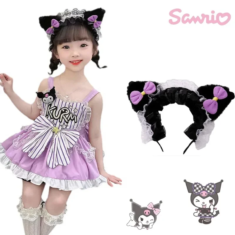 

Sanrio Kuromi Headband Female Lolita Princess Halloween Cartoon Simulation Plush Lace Hair Bands Accessories Bow Headdresses
