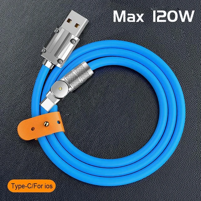 USB Cable 6A 120W Rotation Charging Line for iOS/Type-C 1M Data Cord for  iPhone