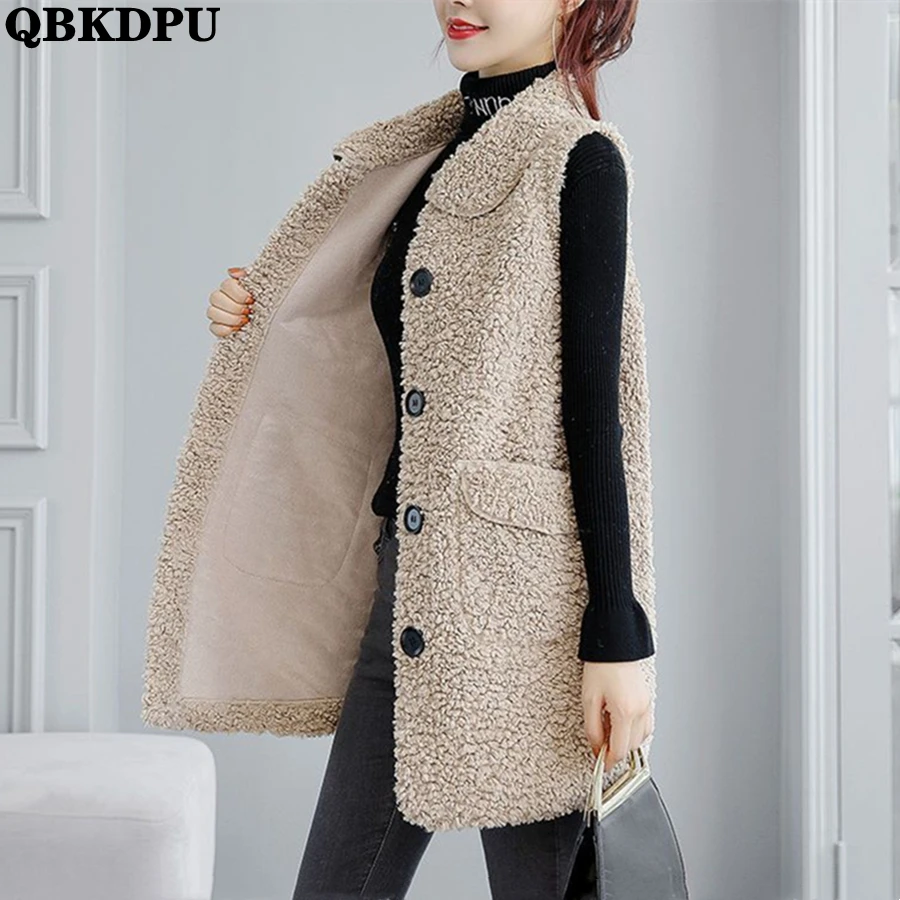 

Oversize 6xl Lapel Faux Fleece Vest Spring Mid-length Coat Gilet Women Sleeveless Jacket Casual Waistcoat Loose Casaco Teddy New