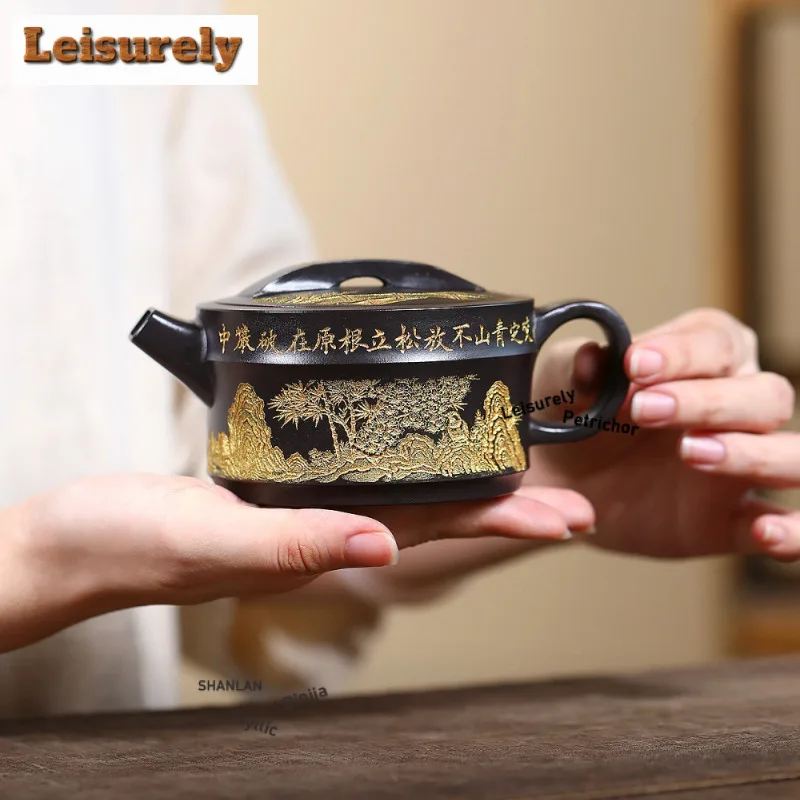 300ml Yixing Purple Clay Teapot Handmade Large Caliber Pot Raw Ore Stone Yellow Mud Tea Infuser Kettle With Infuser Zisha Teaset