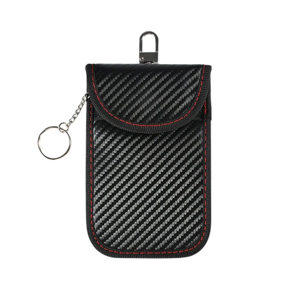 Carbon Fiber Car Key Signal Blocker Case PU Leather RFID Blocker