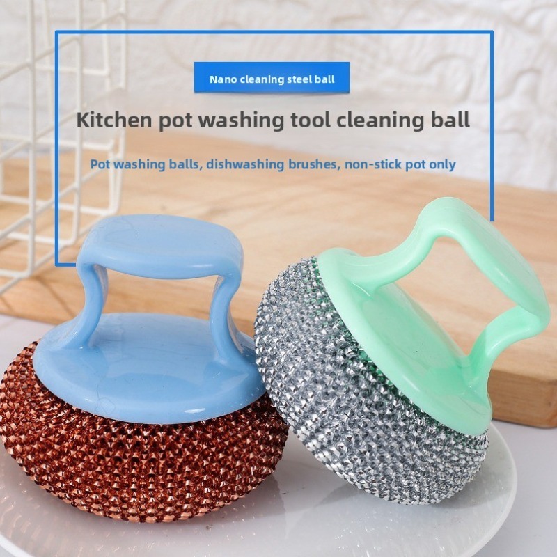 Removable Scrubber Ball Brush Multi Purpose Cleaning Brush for Pots Pans Cookware Dishwasher Safe Ergonomic Handle HouseholdTool