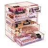 Makeup Storage Organizer Bundle Acrylic 6 Drawer Tower & 4 Drawer Wide Cosmetic Jewlery Storage Pink Durable Design Easy Access 4