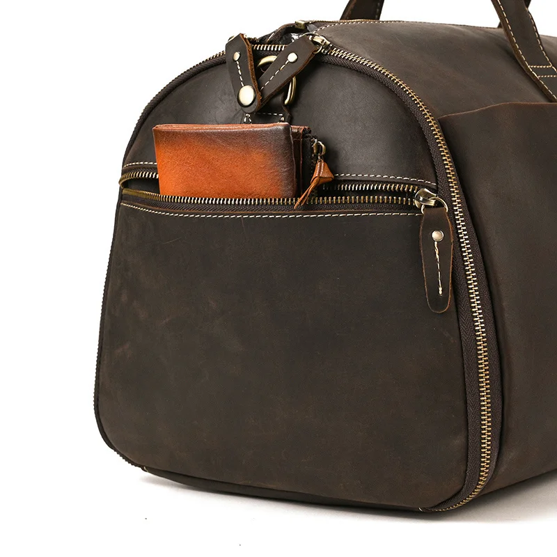 Leather Travel Bag With Shoe Compartment