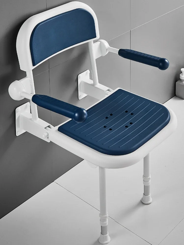 *The elderly bathroom folding stool folding chair with legs with armrests non-slip shower stool wall hanging 2