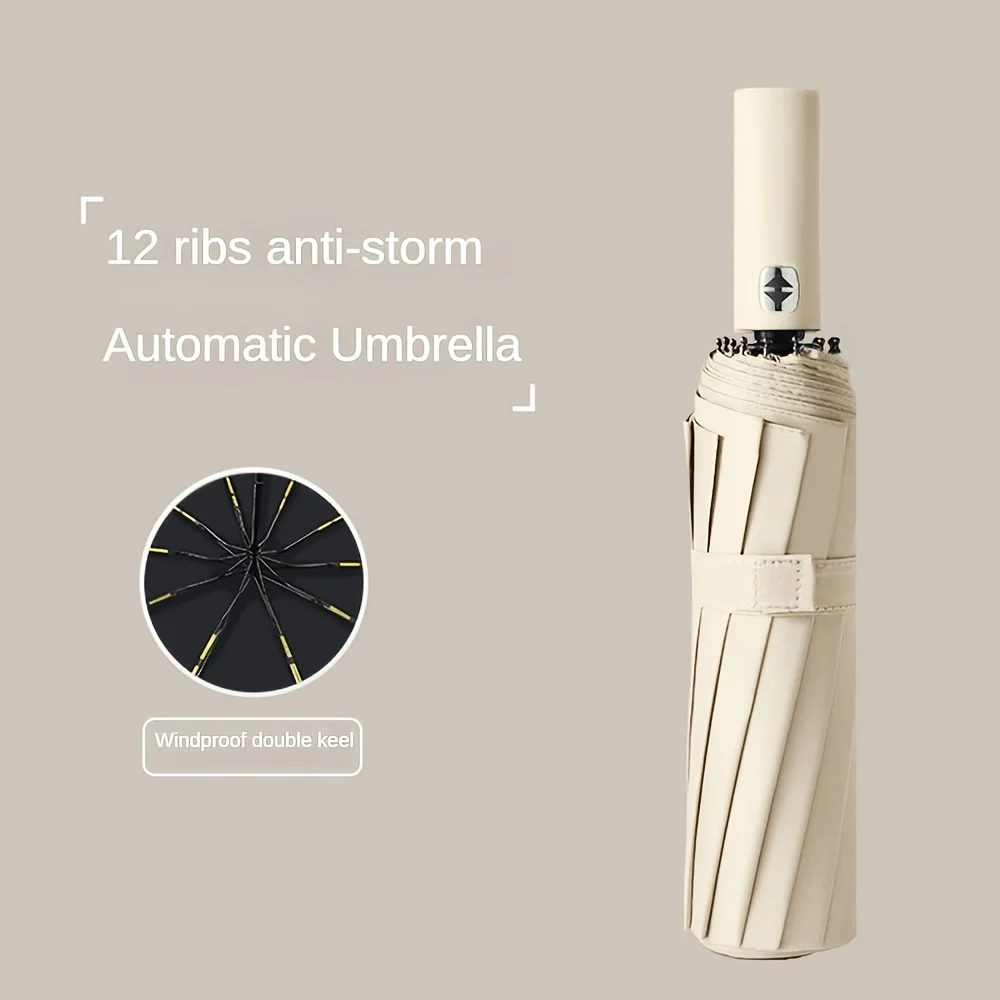 Extra-large auto-folding umbrella: double-reinforced frame, UV & windproof. Durable, compact, all-weather essential.
