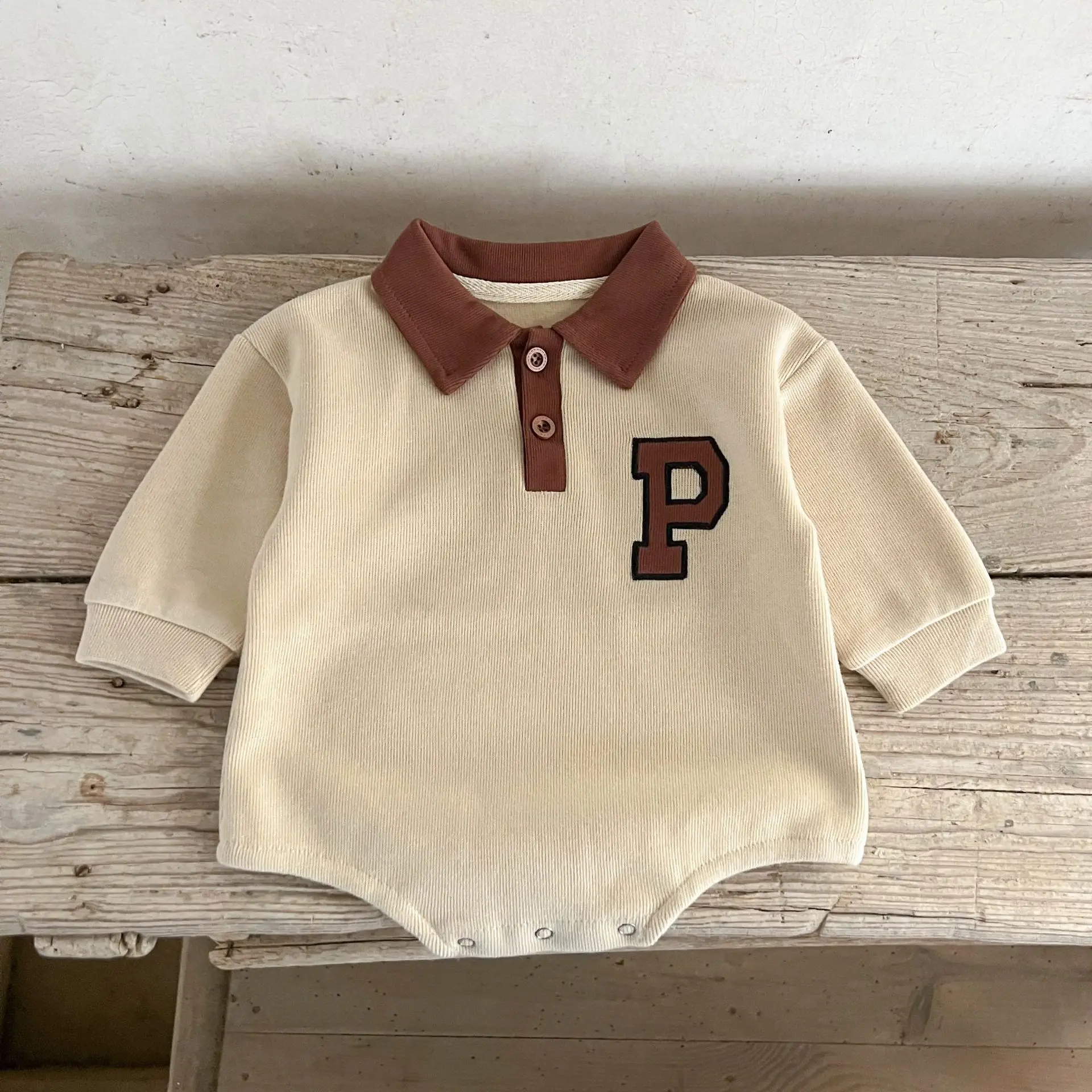 Autumn Infant Baby Boys Rompers Cotton Long Sleeve Letter Newborn Boys Bodysuits Turn Down Collar Kids Boys One-piece Jumpsuits 5