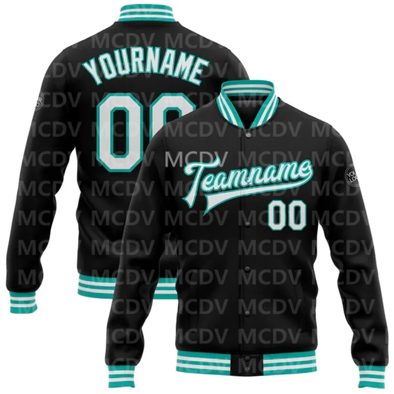 Custom Black White-Gray Bomber Full-Snap Varsity Letterman Jacket Baseball Button Jacket