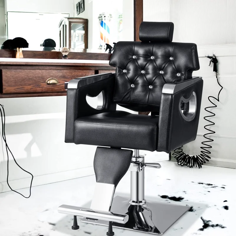 Giantex Reclining Salon Chair, Height Adjustable Heavy Duty Hydraulic Pump, Removable Headrest, Makeup Tattoo Station Barbershop