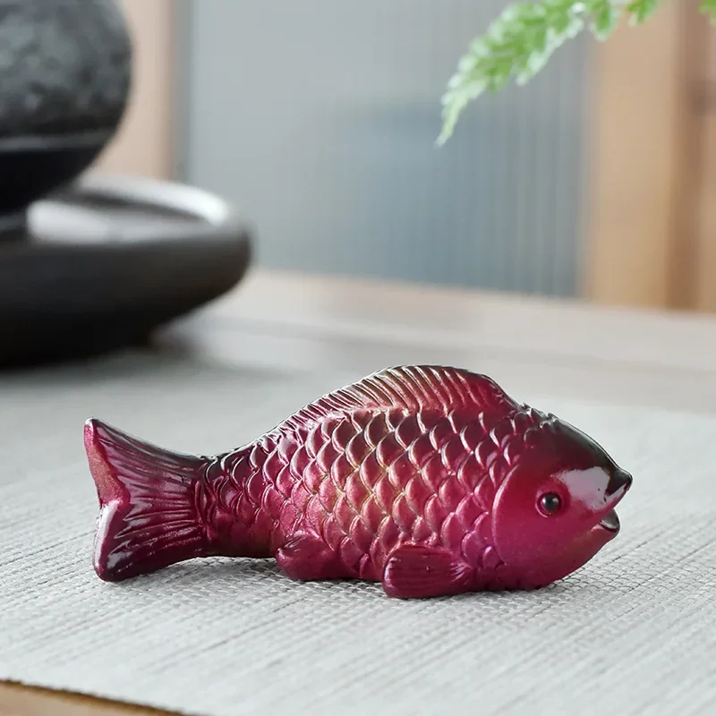 Colour-changing Koi Carp Creative Desktop Tea Table Ornaments Decorations Two Fish Report Happiness Zen Teaware Accessories tea pet ornaments