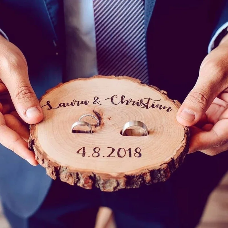 

Personalized Ring Pillow for Groom Bride Custom Engrave Name Date Naming Gift for New Weds Proposal Ceremony Letter Iring Box