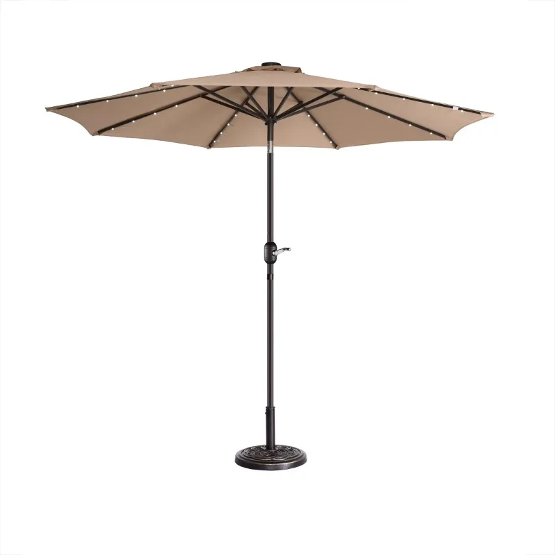 

Villacera 9' LED Lighted Outdoor Patio Umbrella with 8 Steel Ribs and Push Button Tilt, Solar Powered Market Umbrella, Beige