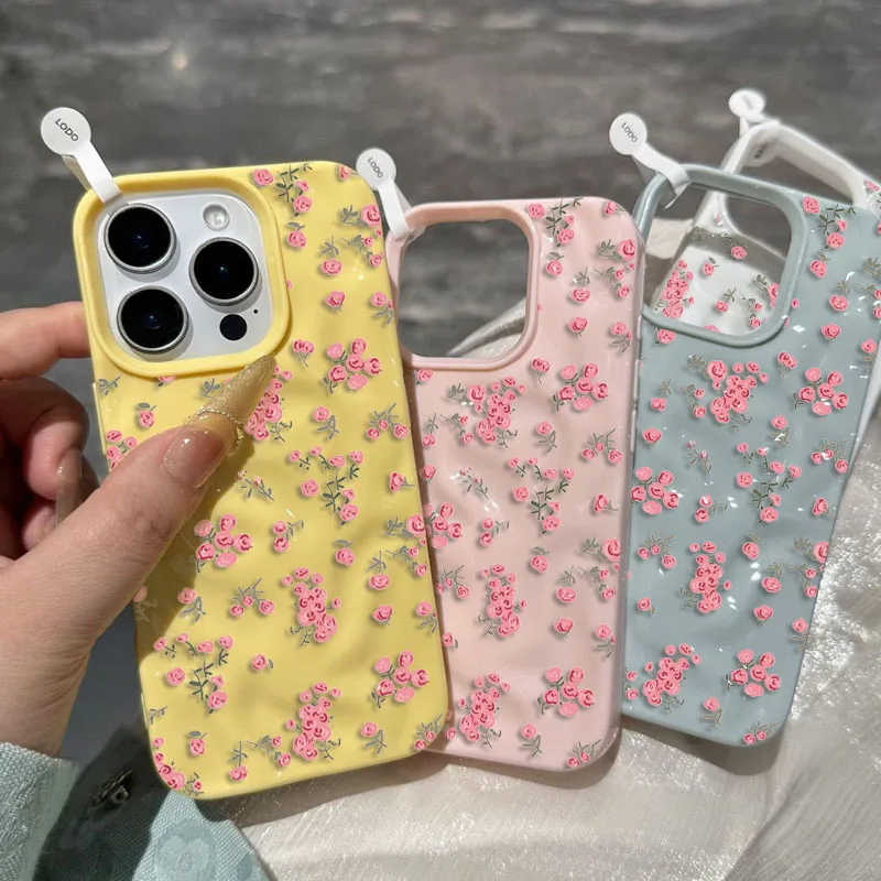 Elegant Pink Floral Pattern Shockproof TPU Phone Case with Textured Soft Cover
