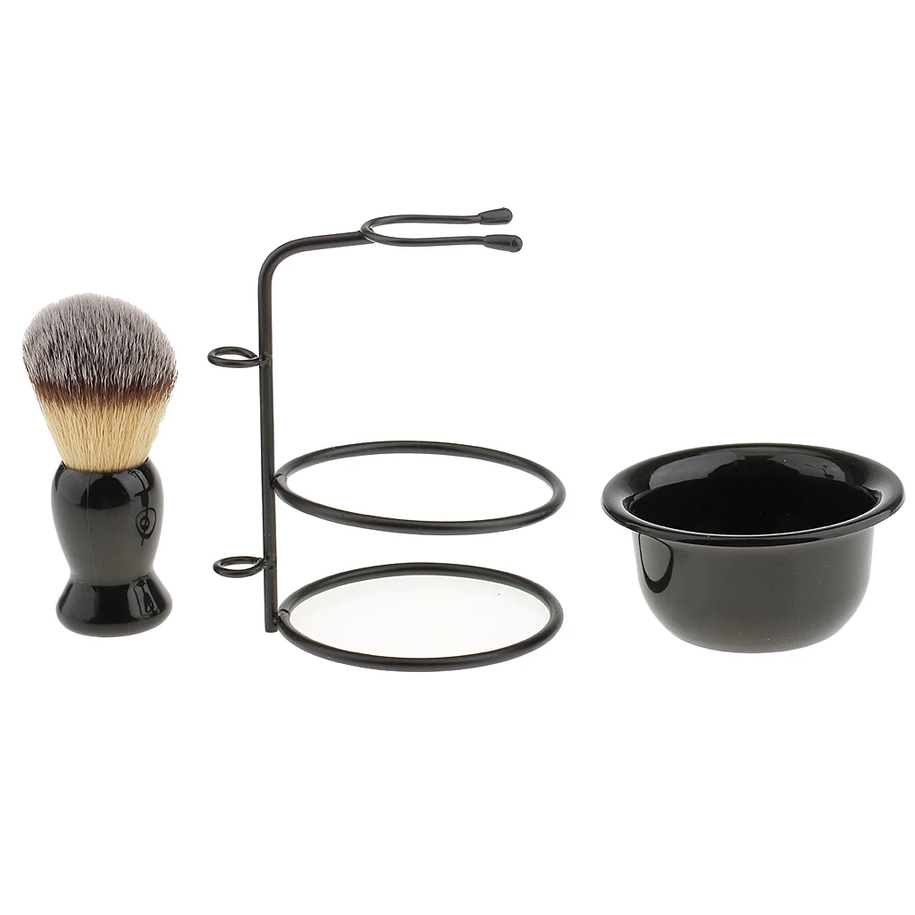 Men 4 In 1 Black Shave Stand +Bristle Brush +Bowl + Travel Set