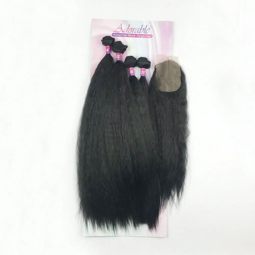 Adorable Kinky Straight Hair Weave Bundles Extensions Heat Resistant Fiber Natural Color Soft Synthetic Packet Hair Wet&Wavy 4pc