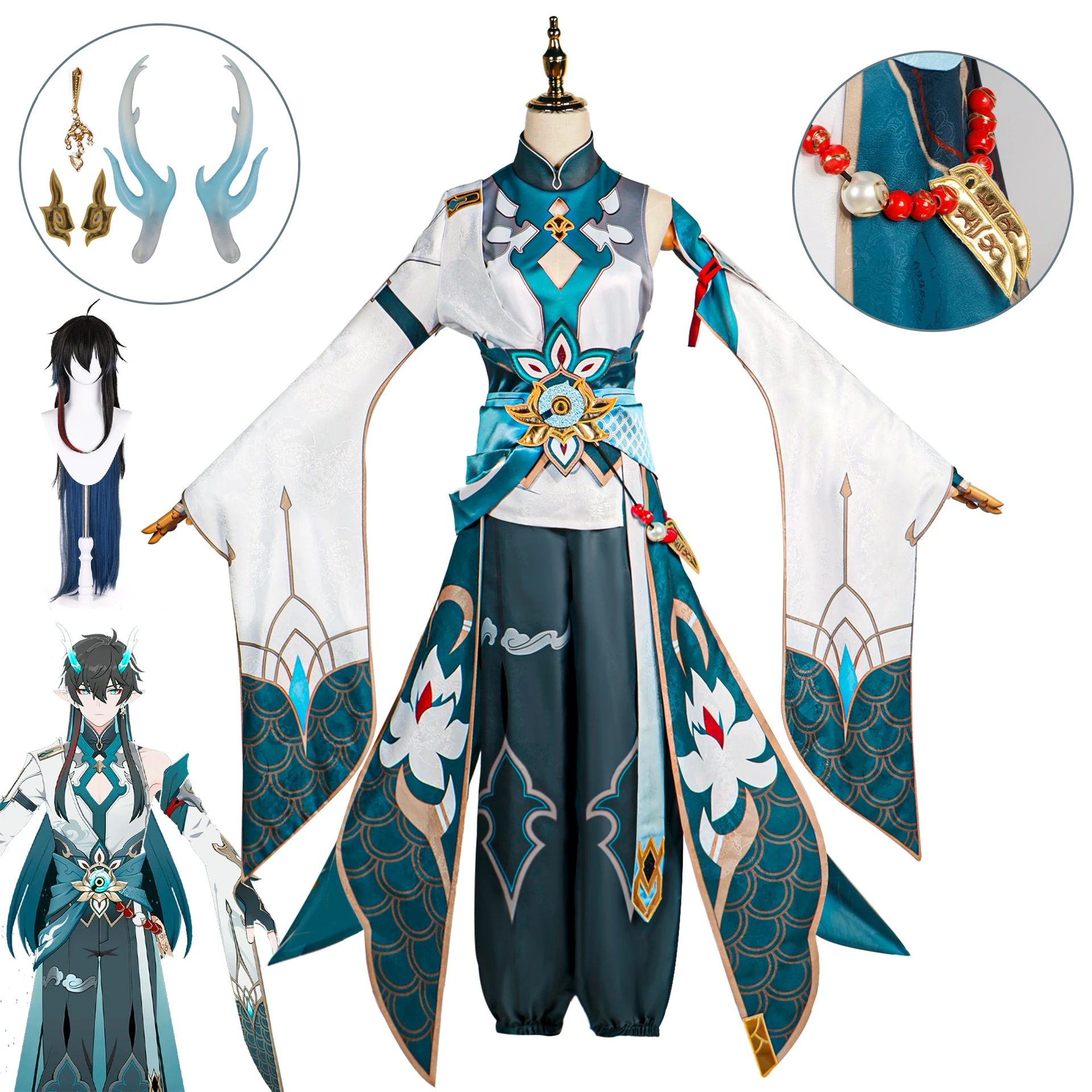 

Костюм для косплея Game Honkai: Star Rail Dan Heng Imbibitor Lunae, мужской костюм на Хэллоуин, ролевая игра, аниме униформа, парик, топ, брюки, полный костюм