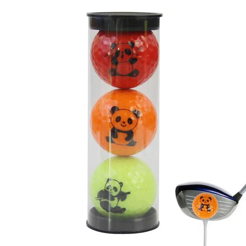 

3pcs Funny Golf Balls Golf Conspicuous Driving Range Practice Distance Balls With Cute Panda Pattern Golf Accessories