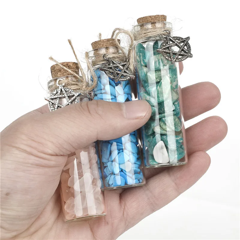Healing Natural Chips Crystals Wishing Bottle Mini Small Ore Stone Glass Drifting Bottles Lucky Raw Mineral Specimen Home Decor