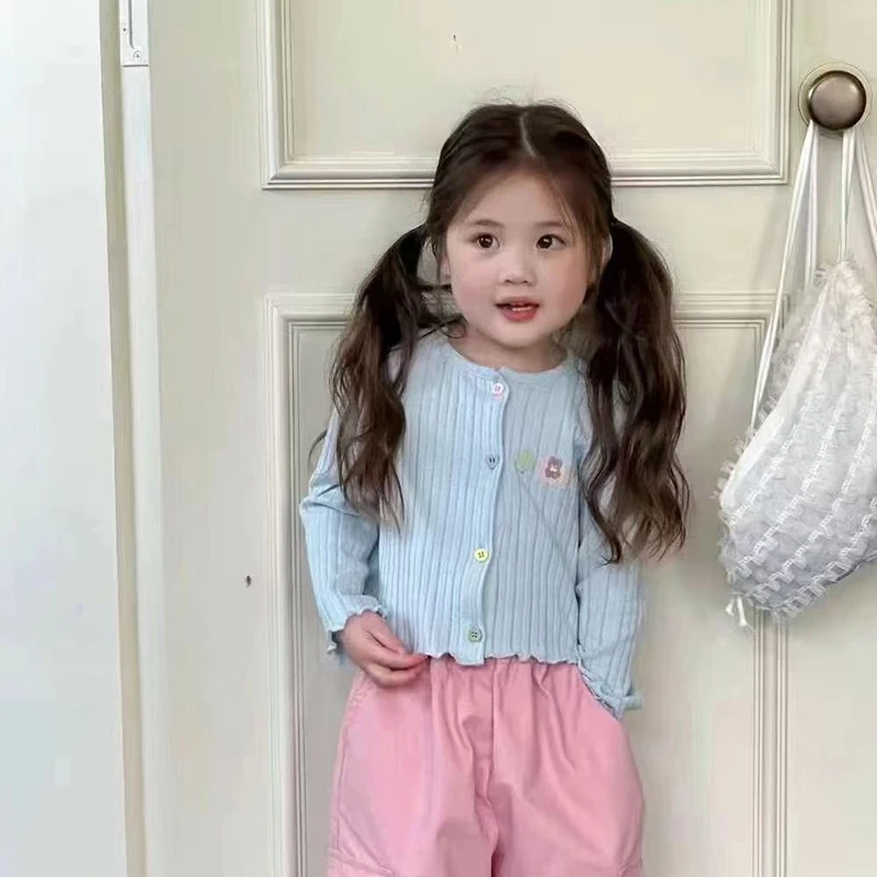 Spring Summer Children's Slim Fit Blouse Coat 1-8Y Cute Girls Knitted Shirt Sweater Top Thin Style Kid's Cardigan Outwear