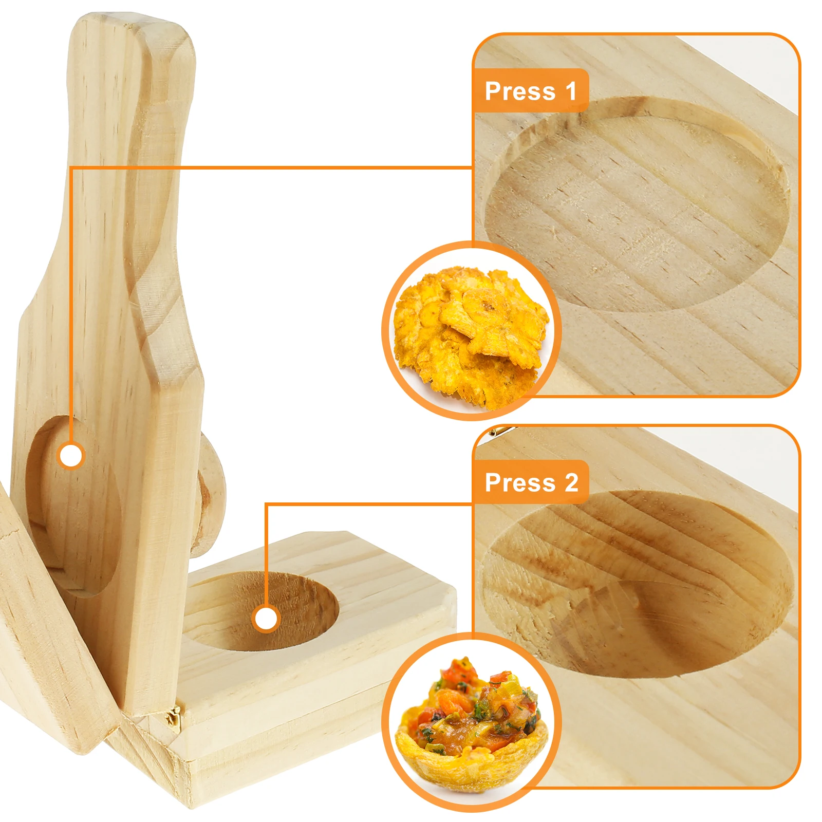 Wooden Tostonera Plantain Press with Handle Banana Smasher Maker Reusable Plantain Press Smasher Portable Plantain Press Easy
