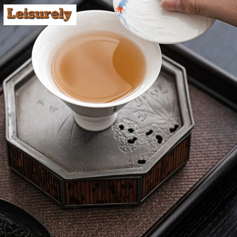 140ml Hand-painted Loofah Gaiwan Retro Bamboo Hat Anti Scalding Tea Tureen Household Tea Making Cover Bowl Items Ornaments
