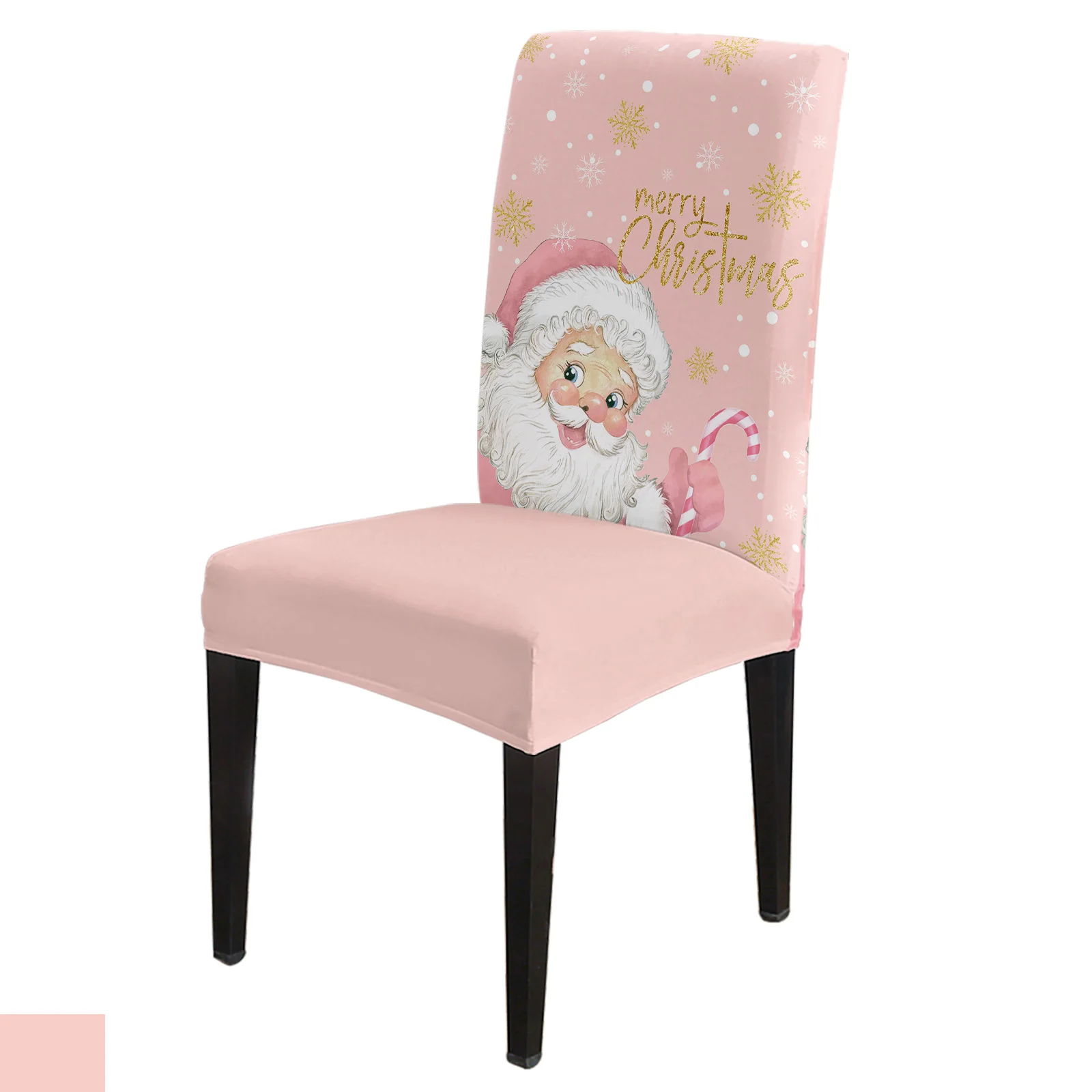 

Christmas Santa Claus Snowflakes Pink Chair Cover Spandex Elastic Dining Chair Slipcover Wedding Festival Stretchy Seat Cover