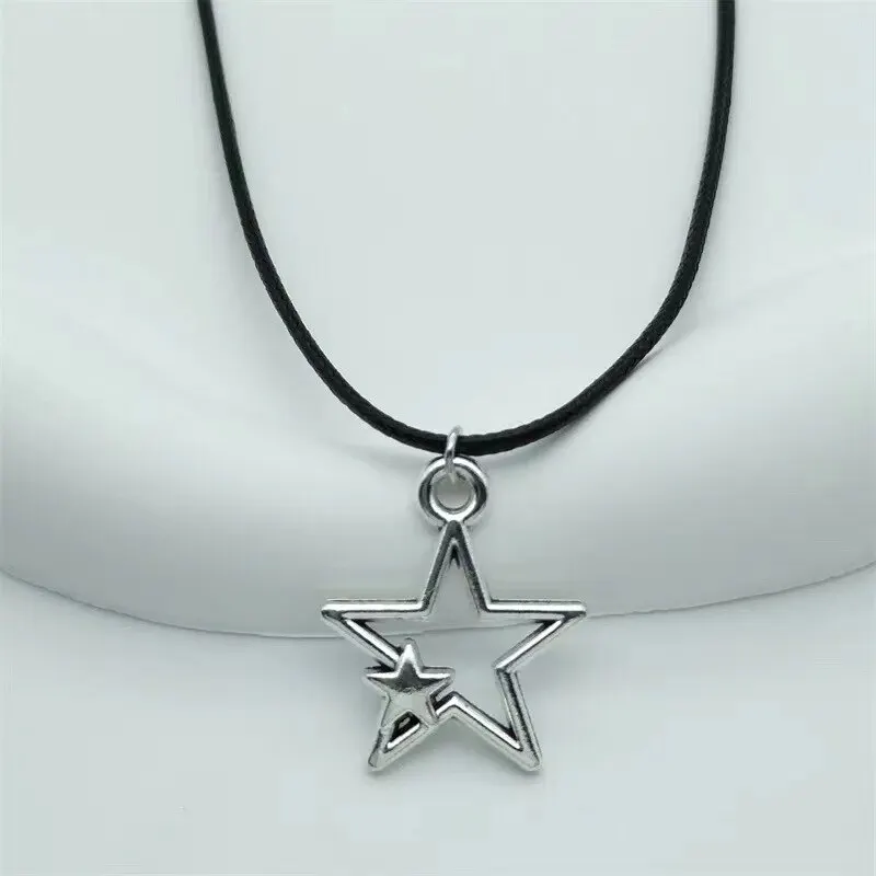 Täglicher Schmuck Machen Sie eine modische Vintage-Pentagramm-Anhängerkette aus schwarzem Seil_voghion.com