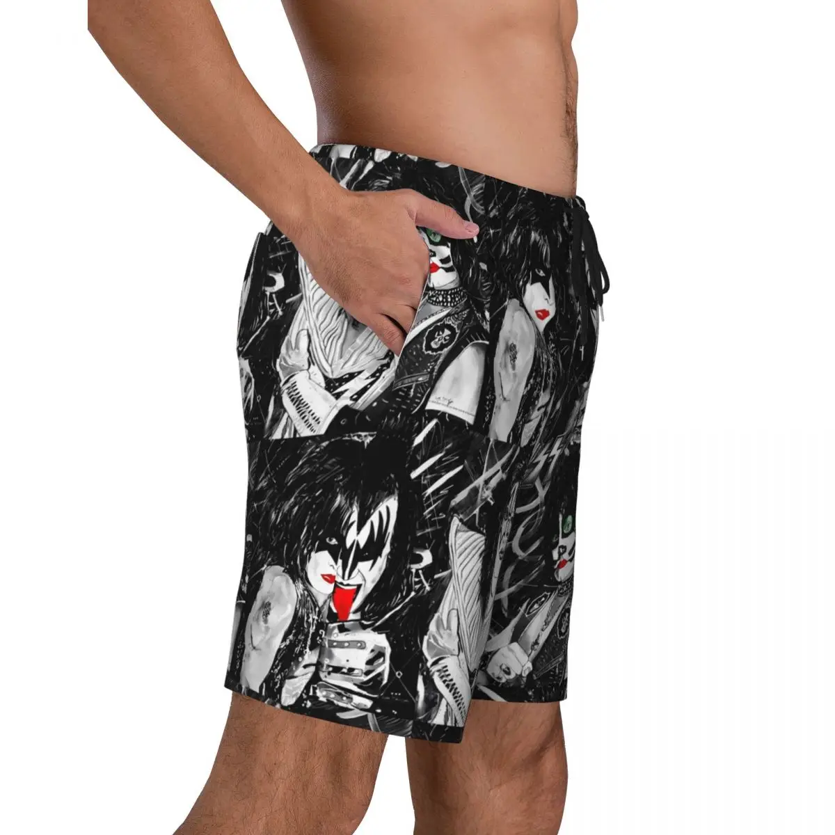 Bathing Suit Kiss Band Board Shorts Summer Rock Band Hawaii Board Short Pants Males Pattern Sportswear Fast Dry Swim Trunks 2