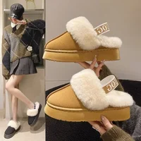 Fashion Platform Women Slippers Casual Home Suede Fur Warm Slingback Flip Flops Hot Sale Brand Plush Cotton Slippers Flats Shoes - Image 2