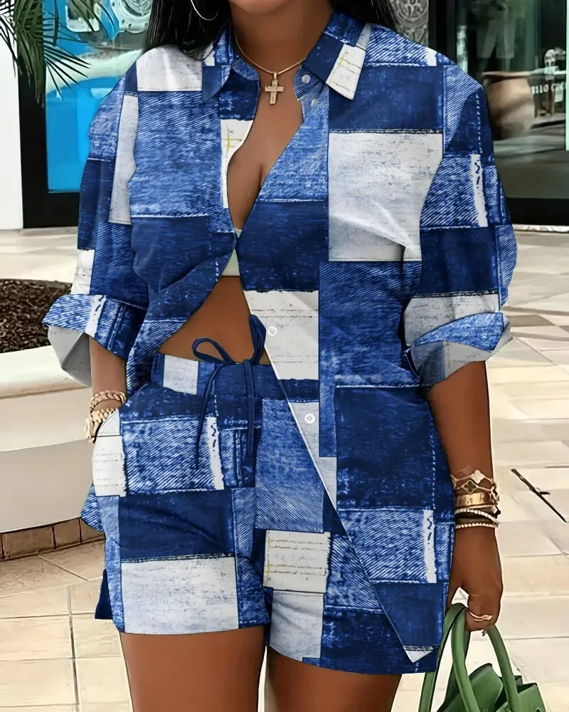 Women Short Sets Summer Short Sleeve O-Neck Tee Tops+Shorts Two Piece Set Tracksuits Outfit Shorts Women Striped Shorts Suit