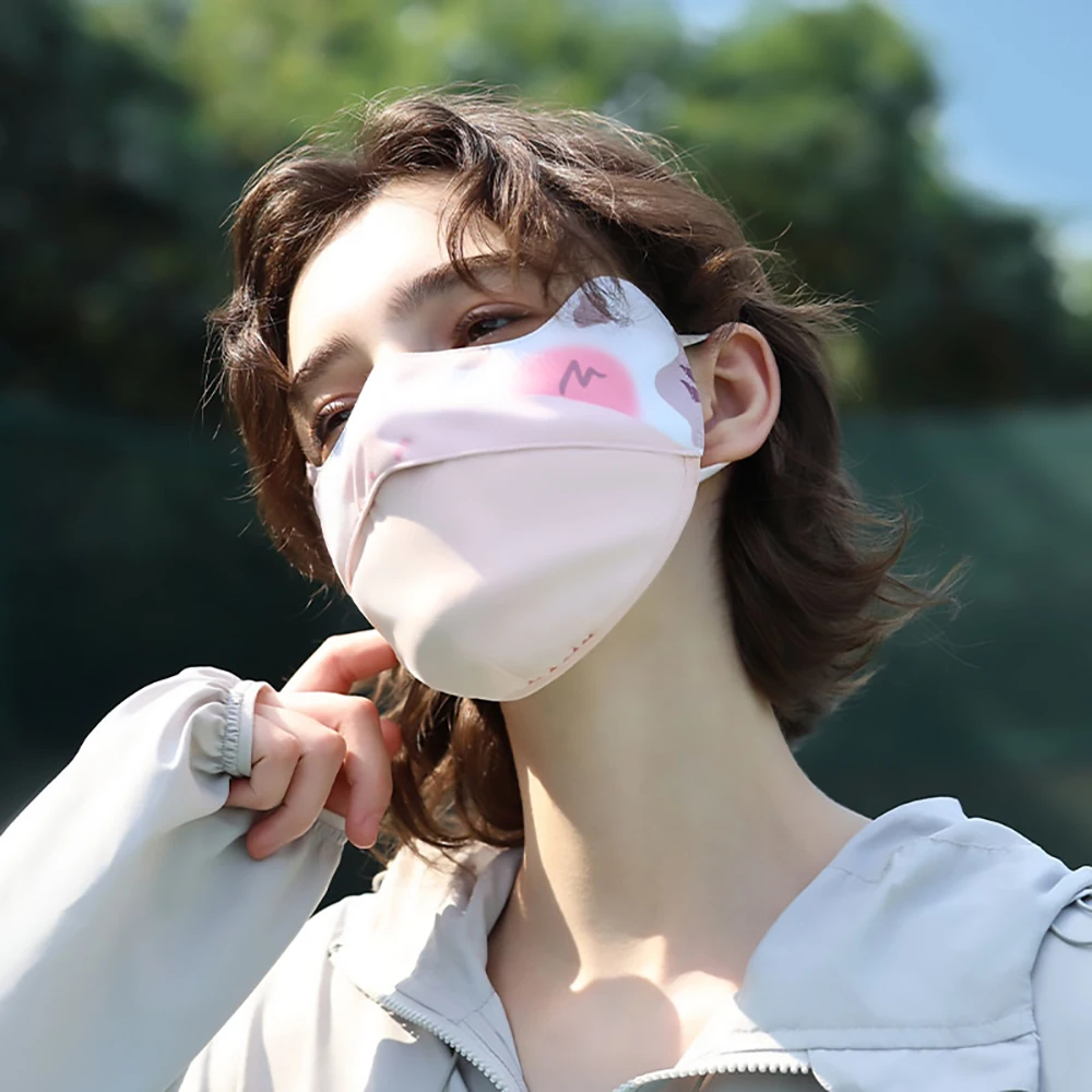 OhSunny Cartoon Face Mask UV Protection Face Cover Fashion Cute Animal Pattern Mask Washable Cool Lining Solar Blocker for Woman