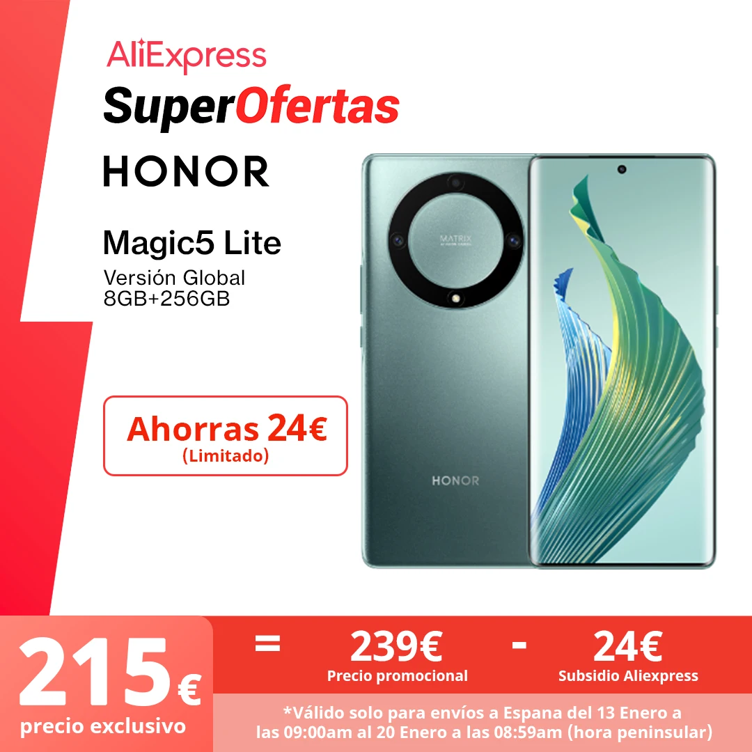Versión Global HONOR Magic 5 Lite 5G Smartphone Snapdragon 695 Pantalla AMOLED de 6.67 pulgadas Cámara de 64MP Batería de 5100mAh X9a Mobile