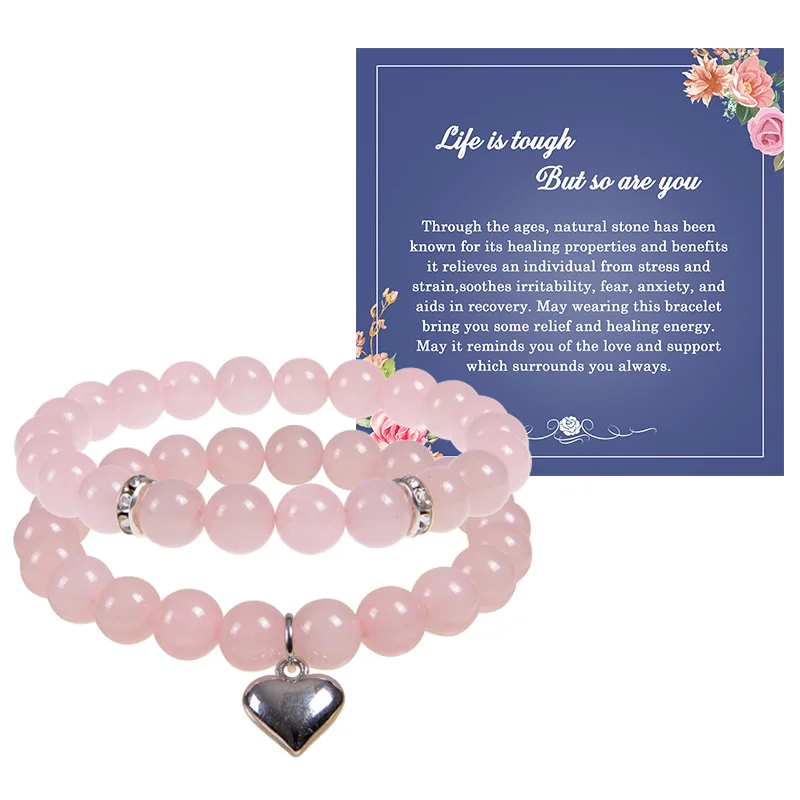

DAVINI 2Pcs Fashionable Natural Stone Powder Crystal Agate Beaded Bracelet Women's Inspirational Card Hand Accessories Set