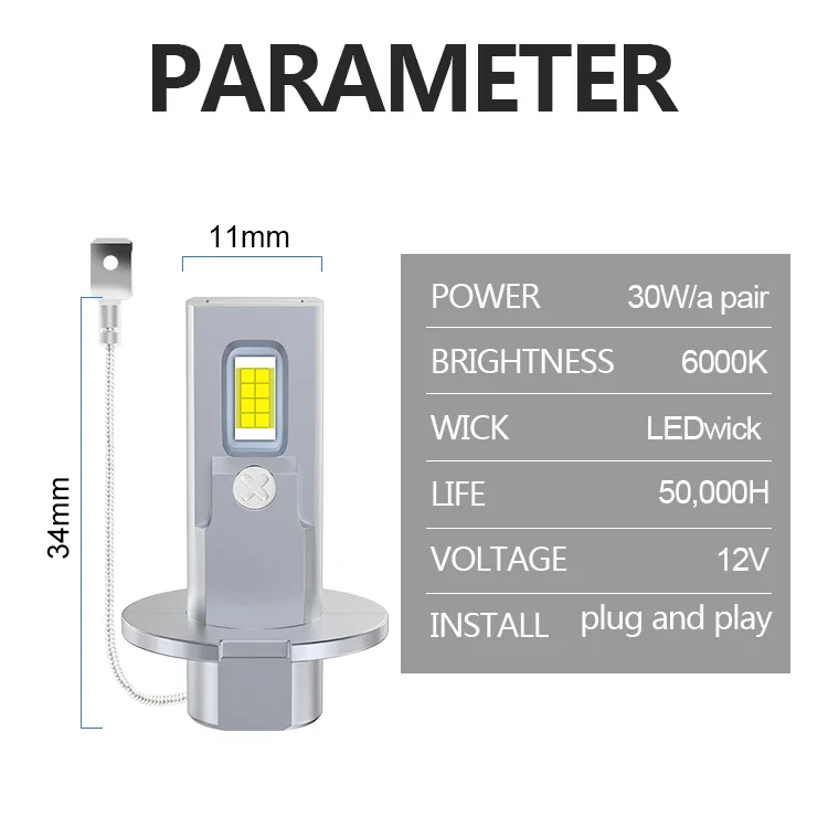 3570 CSP 안개등 자동 조명, 팬리스 미니 12V + 600% 밝은 플러그 앤 플레이 램프, 2x H3 LED 헤드라이트, 12000LM, 6000K, 30W